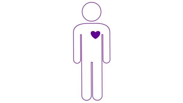 Animated Violet Linear Symbol Person Looped Video Beating Heart People — Stock Video