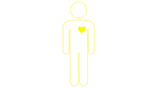 人的生动的黄色线形符号 循环视频心跳的心脏 人物形象 心脏怦怦直跳在白色背景上孤立的向量图 — 图库视频影像