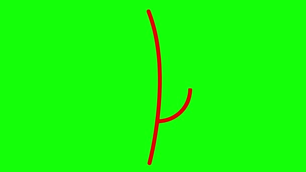 アニメーションされた線形赤い葉 植物のアイコン シンボルは徐々に描かれている 有機食品 エコロジー アグロニー 収穫の概念 緑色の背景に分離されたベクトルイラスト — ストック動画