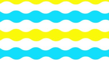 Animasyon mavi ve sarı dalga arka planı. Döngülü video. Dekoratif dalgalar yavaş yavaş hareket eder. Düz desen. Beyaz arkaplanda izole edilmiş vektör illüstrasyonu.