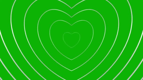 増加する銀の心臓が中心から現れる リニアシンボルからの背景 ループされたビデオ 緑色の背景に分離されたベクトルイラスト — ストック動画