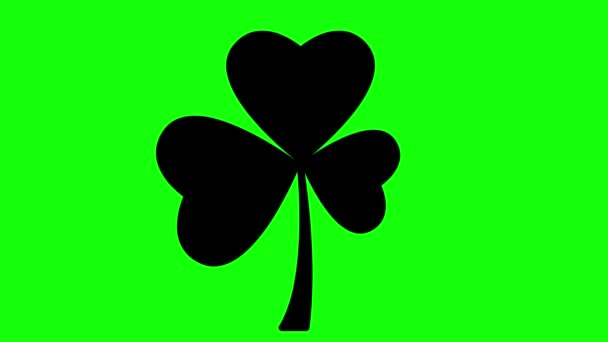 Símbolo Preto Animado Folha Trevo Ícone Planta Irlandesa Conceito Dia — Vídeo de Stock