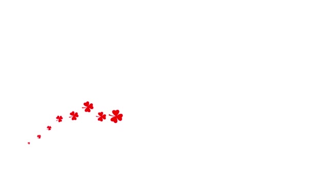 クローバーの葉のアニメーション赤いシンボル 植物のアイコンは左から右に飛びます クローバーの波 パトリックの日 ループされたビデオ 白い背景に隔離された平らなベクトル図 — ストック動画