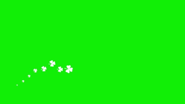 クローバーの葉のアニメーションされた白いシンボル 植物のアイコンは左から右に飛びます クローバーの波 パトリックの日 ループされたビデオ 白い背景に隔離された平らなベクトル図 — ストック動画