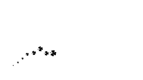 クローバーの葉のアニメーションブラックシンボル 植物のアイコンは左から右に飛びます クローバーの波 パトリックの日 ループされたビデオ 白い背景に隔離された平らなベクトル図 — ストック動画