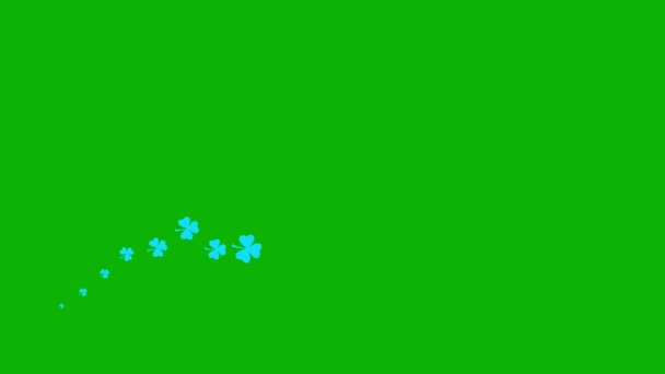 Animowany Niebieski Symbol Liścia Koniczyny Ikona Irlandzkiej Rośliny Latać Lewej — Wideo stockowe