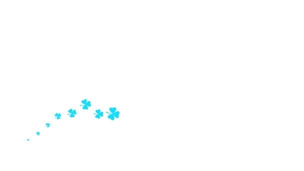 Анимированный Синий Символ Листа Клевера Икона Ришского Растения Летит Слева — стоковое видео