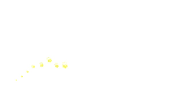 노란색 애니메이션 곤충의 아이콘은 왼쪽에서 오른쪽으로 날아갑니다 반복된 비디오 배경에 — 비디오