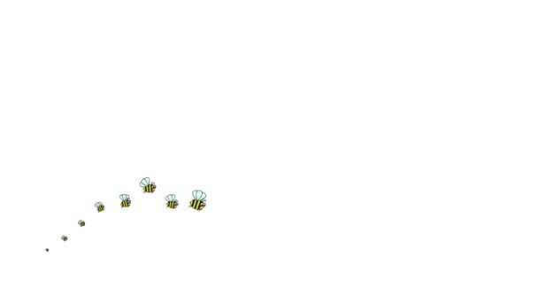 꿀벌의 애니메이션 재미있는 곤충의 아이콘은 왼쪽에서 오른쪽으로 날아갑니다 반복된 비디오 — 비디오