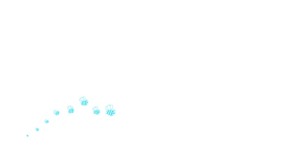 生动有趣的蓝色象征飞蜂 一波波昆虫蜜蜂的图标从左向右飞 循环视频 白色背景上孤立的平面矢量图 — 图库视频影像