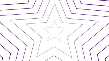 Merkezden yükselen canlı menekşe yıldızları görünür. Doğrusal sembolün arka planı. Döngülü video. Vektör illüstrasyonu beyaz arkaplanda izole edildi.