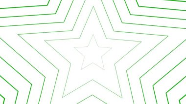 Merkezden yükselen hareketli yeşil yıldızlar görünür. Doğrusal sembolün arka planı. Döngülü video. Vektör illüstrasyonu beyaz arkaplanda izole edildi.