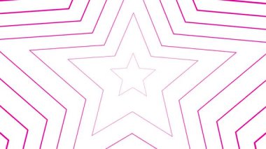 Merkezden yükselen pembe yıldızlar görünür. Eflatun doğrusal sembolün arka planı. Döngülü video. Vektör illüstrasyonu beyaz arkaplanda izole edildi.