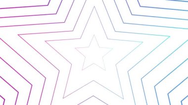 Merkezden yükselen pembe yıldızlar görünür. Doğrusal sembolün arka planı. Döngülü video. Vektör illüstrasyonu beyaz arkaplanda izole edildi.