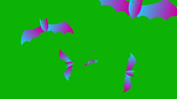 Canlı Pembe Mavi Yarasalar Ekranın Ortasından Uçar Döngülü Video Cadılar — Stok video