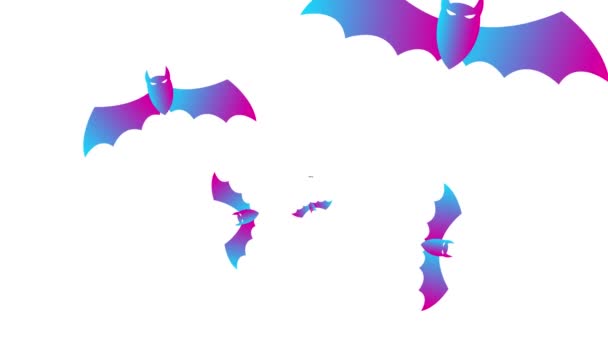 Morcegos Azuis Cor Rosa Animados Voam Para Fora Centro Tela — Vídeo de Stock