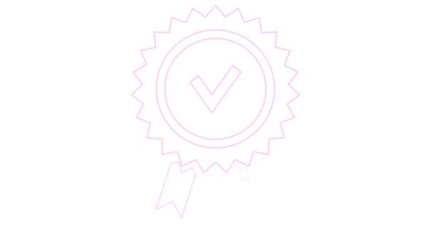 Simbolo Lineare Rosa Animato Marchio Qualità Segno Qualità Icona Approvata — Video Stock