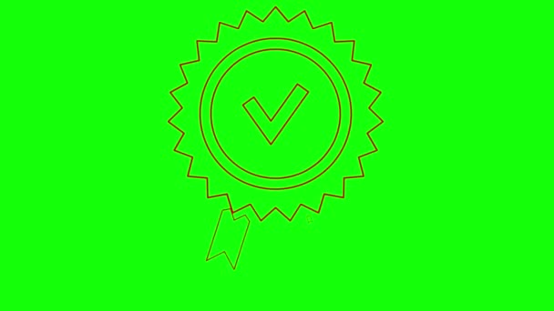 品質マークのアニメーション赤線シンボル 品質サイン 承認またはライン認定アイコン 緑色の背景に分離されたベクトルイラスト — ストック動画