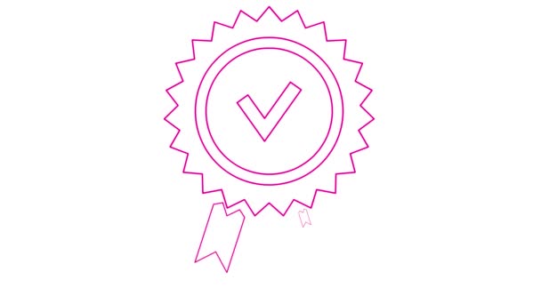 Símbolo Linear Rosa Animado Marca Qualidade Sinal Qualidade Magenta Ícone — Vídeo de Stock