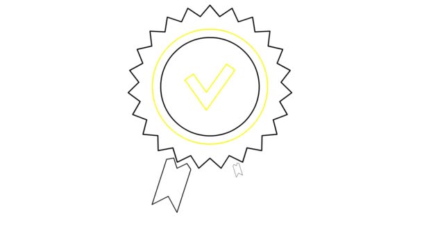 Amarelo Animado Símbolo Linear Preto Marca Qualidade Sinal Qualidade Ícone — Vídeo de Stock