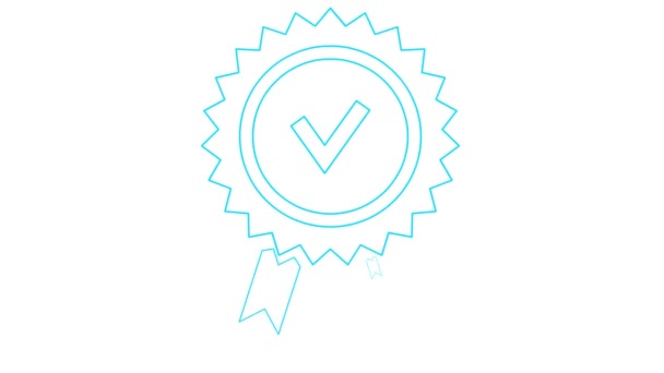 Κινούμενο Μπλε Γραμμικό Σύμβολο Του Σήματος Ποιότητας Σημάδι Ποιότητας Εγκεκριμένο — Αρχείο Βίντεο
