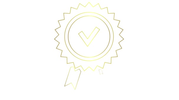 品質マークのアニメーションされた黄金線形シンボル 品質サイン 承認またはライン認定アイコン 白い背景に隔離されたベクトルイラスト — ストック動画