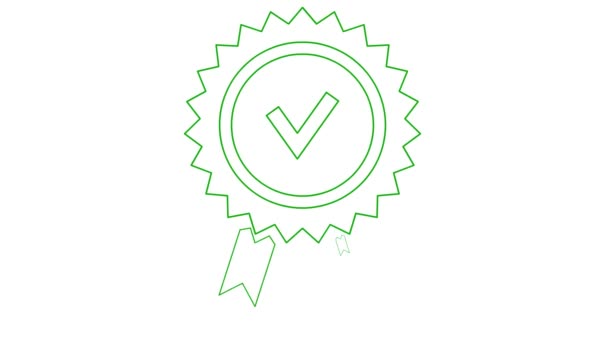 Κινούμενο Πράσινο Γραμμικό Σύμβολο Του Σήματος Ποιότητας Σημάδι Ποιότητας Εγκεκριμένο — Αρχείο Βίντεο