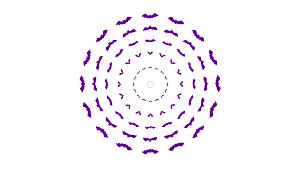 Geanimeerde Violette Vleermuizen Vliegen Uit Het Centrum Van Het Scherm — Stockvideo
