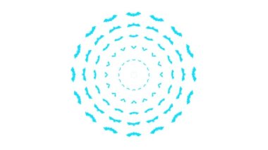 Canlandırılmış mavi yarasalar ekranın merkezinden uçar. Döngülü video. Cadılar Bayramı kavramı, Kara Cuma. Düz vektör çizimi beyaz arkaplanda izole edildi.