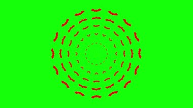 Canlandırılmış kırmızı yarasalar ekranın merkezinden uçar. Döngülü video. Cadılar Bayramı kavramı, Kara Cuma. Düz vektör çizimi yeşil arkaplanda izole edildi.