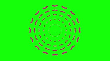 Animasyon magenta yarasalar ekranın merkezinden uçar. Cadılar Bayramı 'nın pembe sembolü. Döngülü video. Cadılar Bayramı kavramı, Kara Cuma. Düz vektör çizimi yeşil arkaplanda izole edildi.