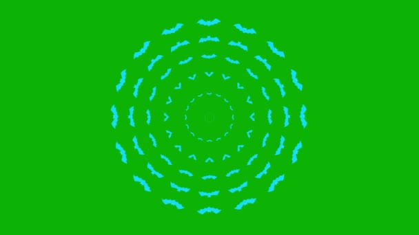 青いコウモリはスクリーンの中心から飛び出します ループされたビデオ ハロウィーンのコンセプト ブラックフライデー 緑色の背景に単離されたフラットベクターイラスト — ストック動画