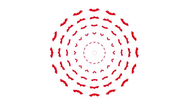 赤いコウモリはスクリーンの中心から飛び出します ループされたビデオ ハロウィーンのコンセプト ブラックフライデー 白い背景に単離されたフラットベクトルイラスト — ストック動画