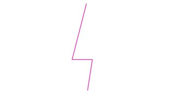 Şimşeğin çizgisel magenta sembolü. Hat enerjisi pembe güç simgesi. Elektrik flaşı. İşaret yavaş yavaş çizilir. Vektör illüstrasyonu beyaz arkaplanda izole edildi.