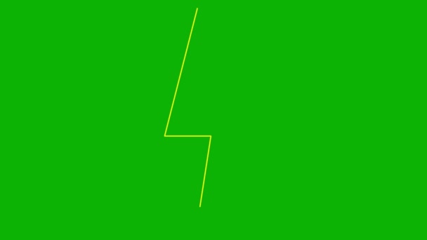 ライトニングのアニメーションリニアイエローシンボル パワーのラインエネルギーアイコン 電気フラッシュ サインは徐々に描かれます 緑色の背景に分離されたベクトルイラスト — ストック動画