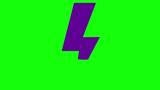 雷のアニメ化されたヴァイオレットシンボル パワーのエネルギーアイコン 電気フラッシュ 緑色の背景に分離されたベクトルイラスト — ストック動画