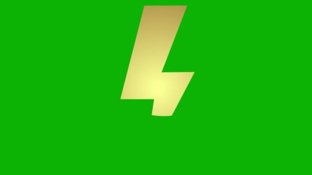 稲妻の金色のシンボルをアニメ化しました パワーのエネルギーアイコン 電気フラッシュ 緑色の背景に分離されたベクトルイラスト — ストック動画