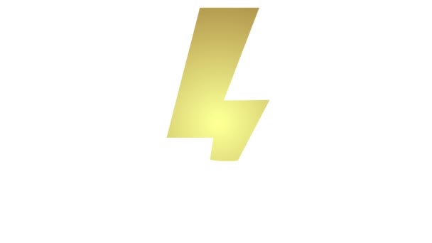 稲妻の金色のシンボルをアニメ化しました パワーのエネルギーアイコン 電気フラッシュ 白い背景に隔離されたベクトルイラスト — ストック動画