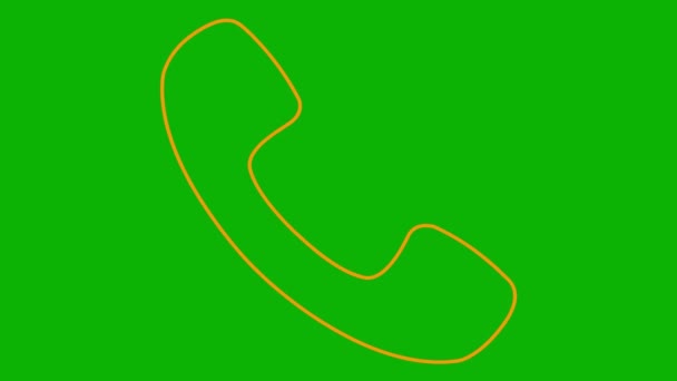 携帯電話のオレンジ色の線形アイコンをアニメーションしました ハンドセットのシンボル コミュニケーションの概念 サポート ループされたビデオ 緑色の背景に分離されたベクトルイラスト — ストック動画