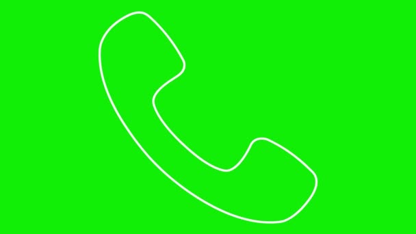 携帯電話のアニメーションされた白い線形アイコン ハンドセットのシンボル コミュニケーションの概念 サポート ループされたビデオ 緑色の背景に分離されたベクトルイラスト — ストック動画