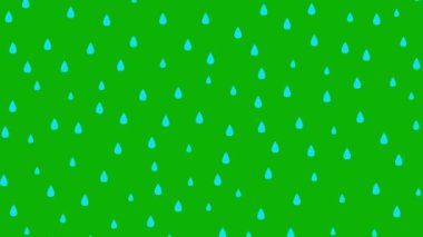 Yukarıdan düşen canlı mavi yağmur damlaları. Yağmur yağıyor. Döngülü video. Vektör illüstrasyonu yeşil arkaplanda izole edildi.