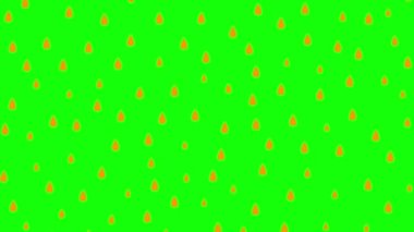 Yukarıdan düşen canlı turuncu yağmur damlaları. Yağmur yağıyor. Döngülü video. Vektör illüstrasyonu yeşil arkaplanda izole edildi.