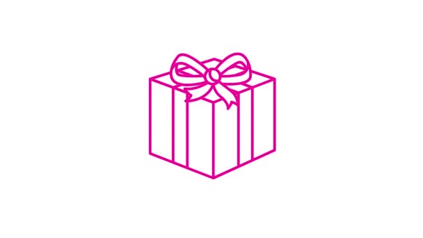 Анімаційна Ікона Рожевого Подарунка Променями Навколо Символ Присутності Пурпури Лінійна — стокове відео