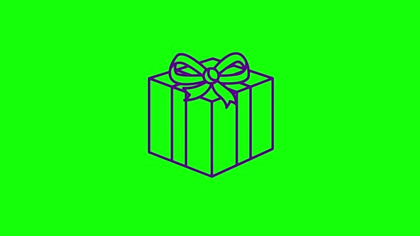 五彩缤纷的紫色礼物的生动象征 现在的象征 在绿色背景上孤立的线性向量图 — 图库视频影像