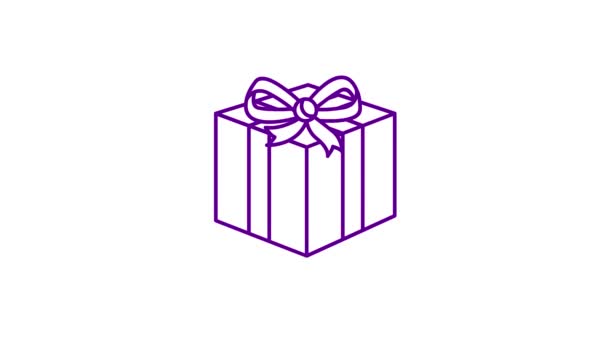 Анімована Ікона Фіолетового Подарунка Променями Навколо Символ Сьогодення Лінійна Векторна — стокове відео