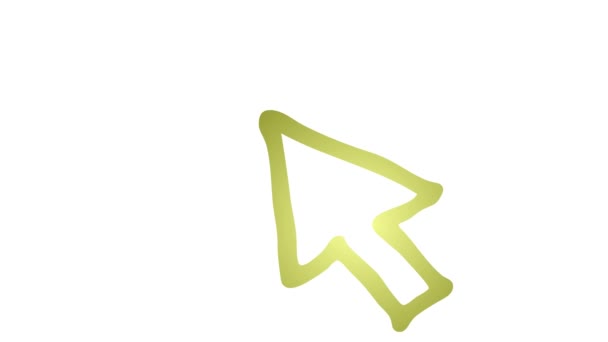 マウスカーソルのアニメーションされた黄金のシンボル レイズクリックで矢印 スケッチスタイルのアイコン 手描きベクターイラストを白背景に分離 — ストック動画