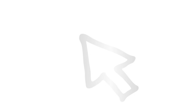 鼠标光标的动画银色符号 箭头与射线点击 素描风格的图标 在白色背景上孤立的手绘矢量图 — 图库视频影像