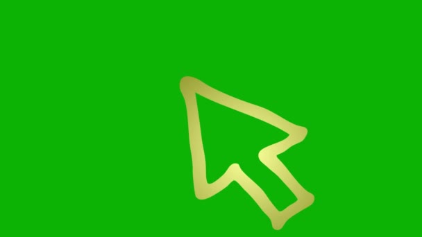 マウスカーソルのアニメーションされた黄金のシンボル レイズクリックで矢印 スケッチスタイルのアイコン 手描きベクターイラストを緑色の背景に分離 — ストック動画