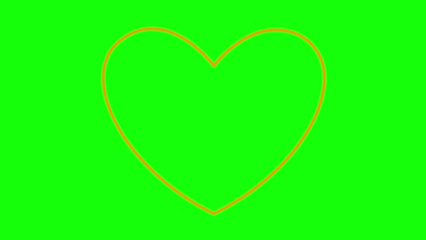Animated orange linear pounding heart. Looped video of beating heart. Concept of love, health, passion, medicine. Vector illustration isolated on green background.