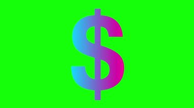 Animasyon pembe dolar ikonu. Düz para sembolü. İş kavramı, para, finans. Düz vektör çizimi yeşil arkaplanda izole edildi.